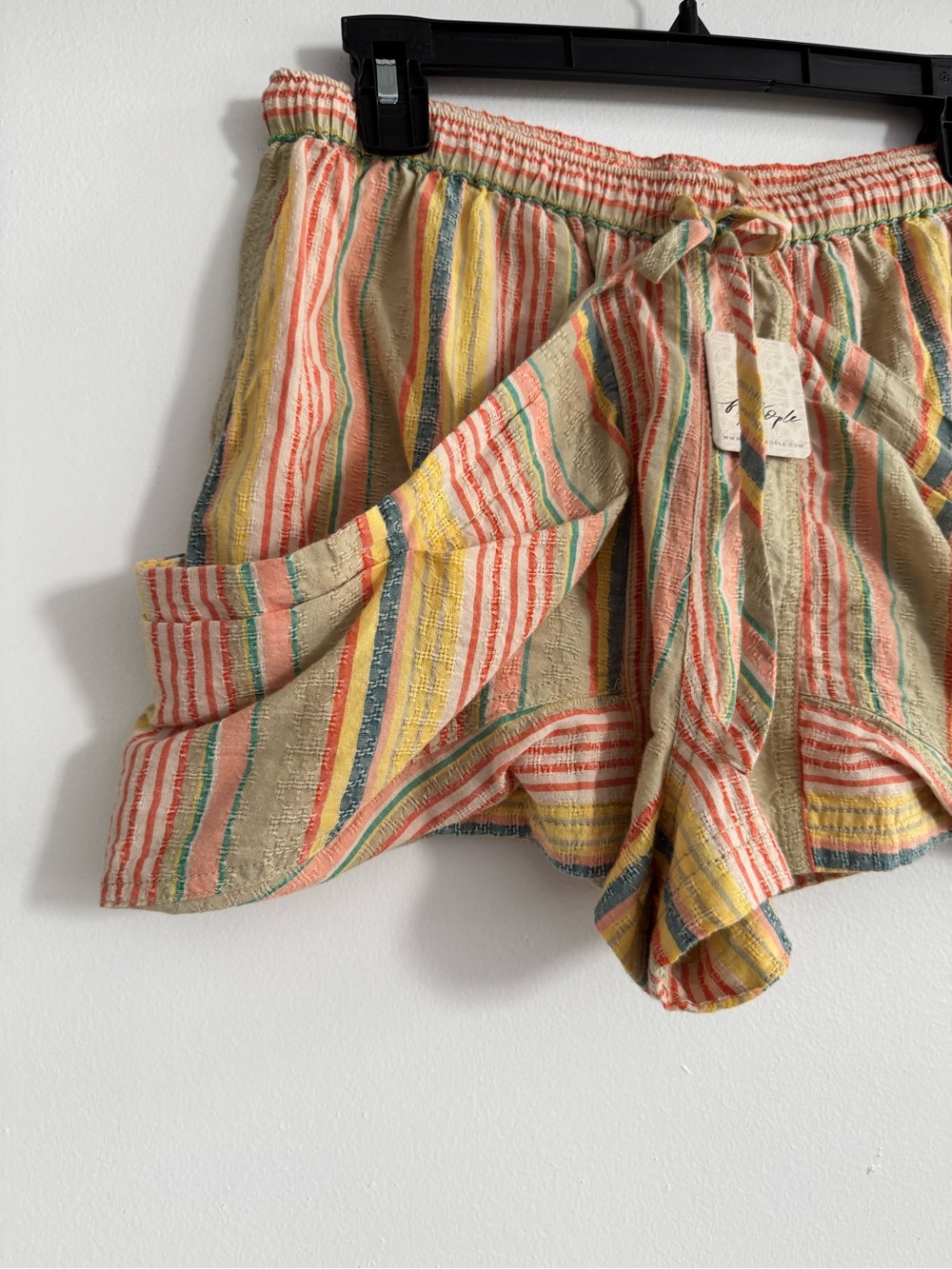 Free People Striped Terry High Waist Shorts - Coral, Yellow, Green, Blue - Picture 2 of 9